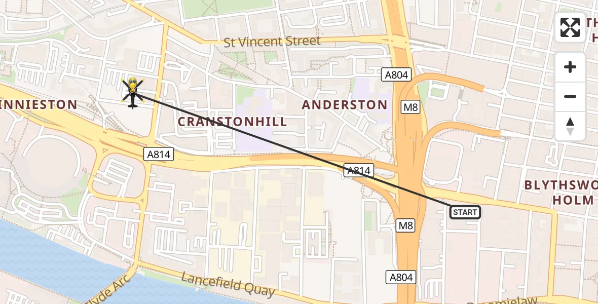 Flight route Police Helicopter Glasgow - Glasgow, 08 October 2026, 13:50