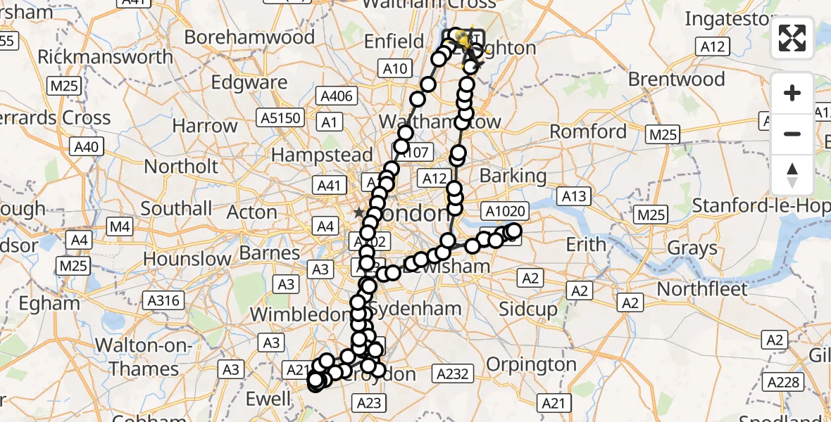 Flight route Police Helicopter Metropolitan Police Air Support Unit Lippitts Hill - Sewardstonebury, 08 October 2026, 13:53
