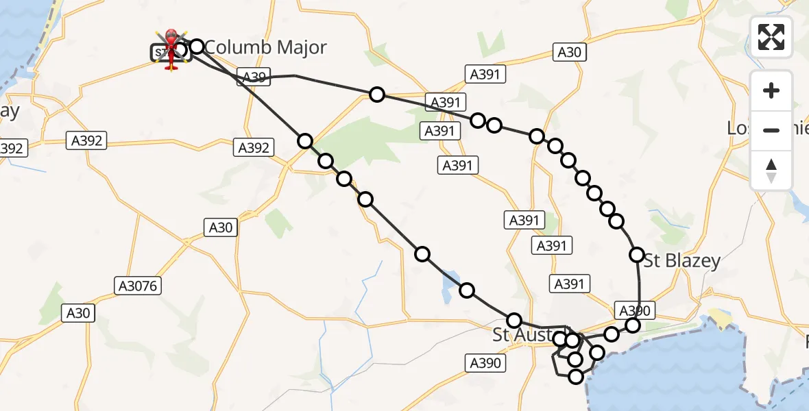 Flight route Air Ambulance Helicopter Cornwall Airport Newquay - Cornwall Airport Newquay, 08 October 2026, 14:07