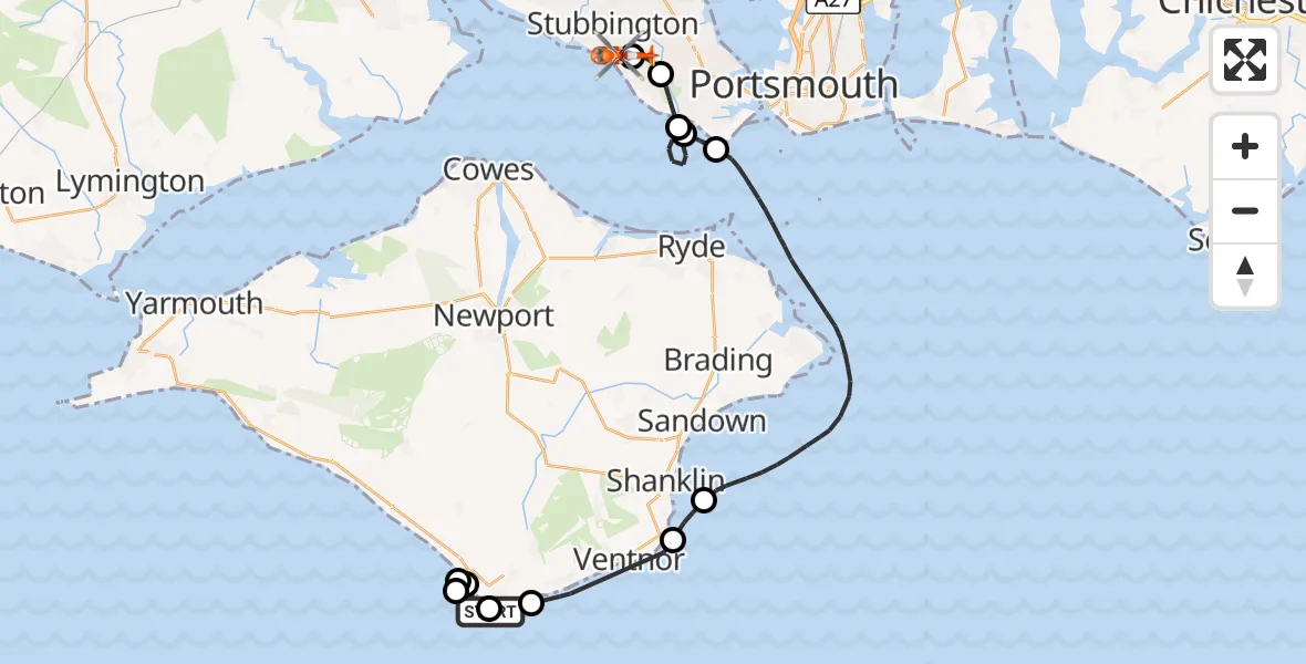 Flight route Coastguard Helicopter Niton - Solent Airport, 08 October 2026, 14:13
