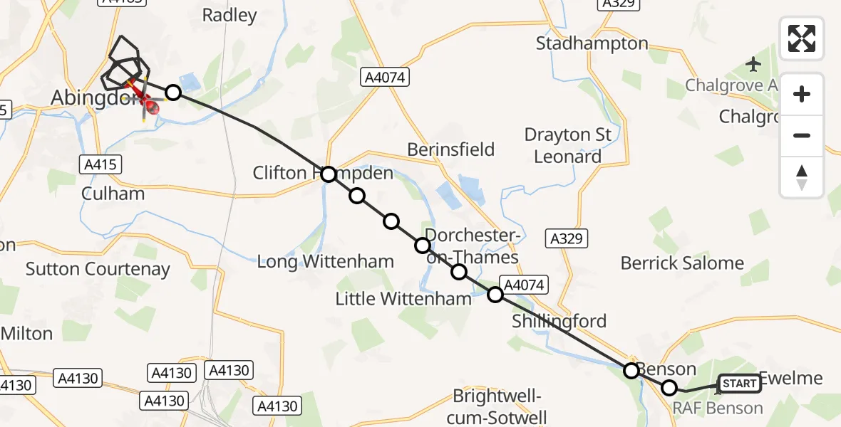 Flight route Air Ambulance Helicopter RAF Benson - Abingdon, 08 October 2026, 14:44