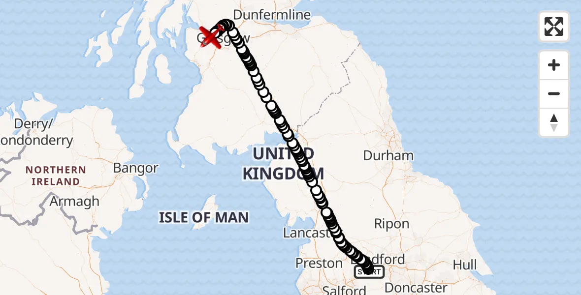 Flight route Air Ambulance Aircraft Stainland - Glasgow Airport, 08 October 2026, 15:08