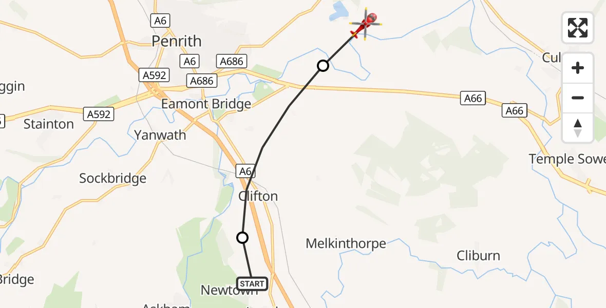 Flight route Air Ambulance Helicopter Newtown - Brougham, 08 October 2026, 15:09