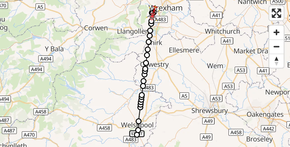 Flight route Air Ambulance Helicopter Welshpool Airport - New Brighton, 08 October 2026, 15:10