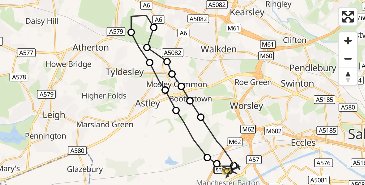 Flight route Police Helicopter Manchester Barton Aerodrome - Manchester Barton Aerodrome, 08 October 2026, 15:17