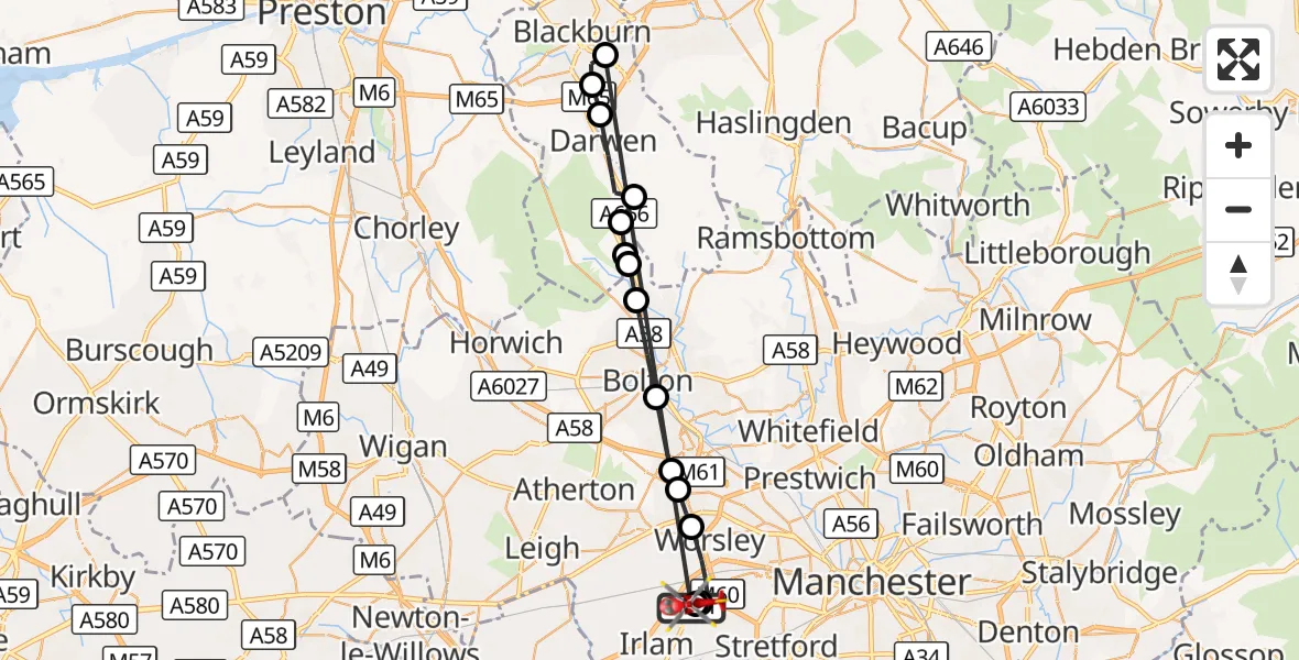 Flight route Air Ambulance Helicopter Manchester Barton Aerodrome - Manchester Barton Aerodrome, 08 October 2026, 15:27