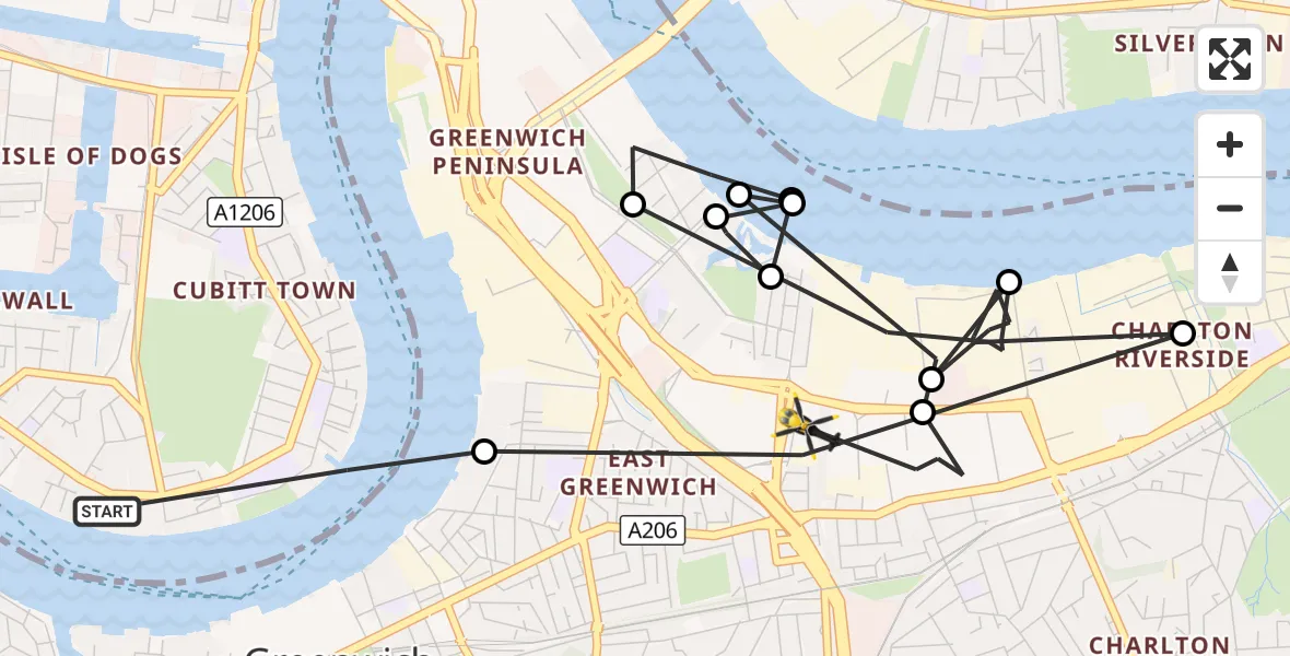 Flight route Police Helicopter Greater London - East Greenwich, 08 October 2026, 16:09