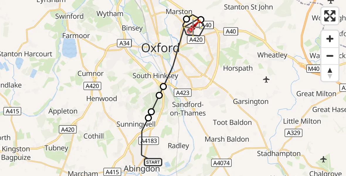 Flight route Air Ambulance Helicopter Abingdon - Oxford, 08 October 2026, 16:14