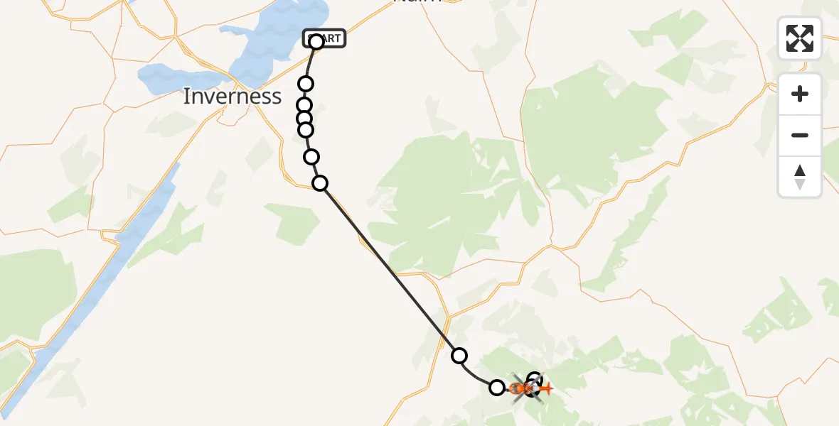Flight route Coastguard Helicopter Inverness Airport - Glenmore, 08 October 2026, 17:06