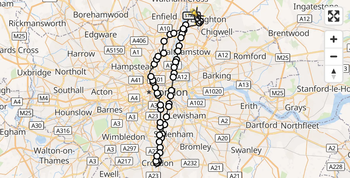Flight route Police Helicopter Sewardstonebury - Sewardstonebury, 08 October 2026, 17:08