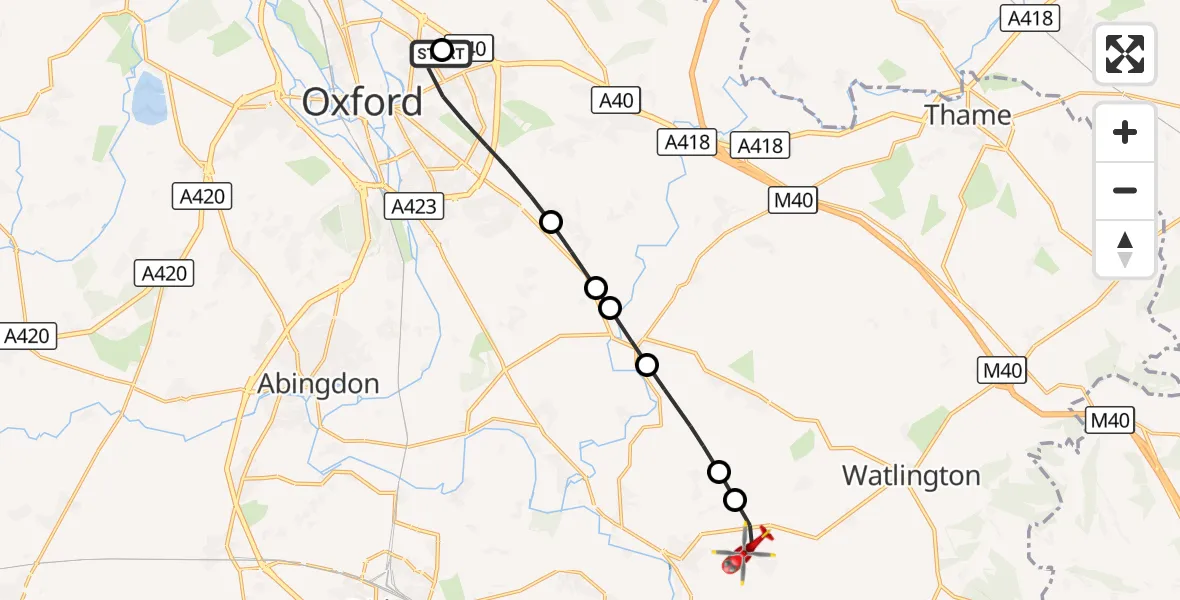 Flight route Air Ambulance Helicopter John Radcliffe Hospital - Ewelme, 08 October 2026, 17:18