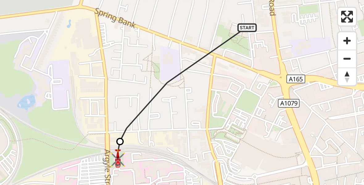 Flight route Air Ambulance Helicopter Hull - Hull Royal Infirmary, 08 October 2026, 17:26