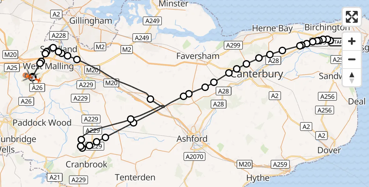 Flight route Coastguard Helicopter Manston Airport - St Mary's Platt, 08 October 2026, 17:52