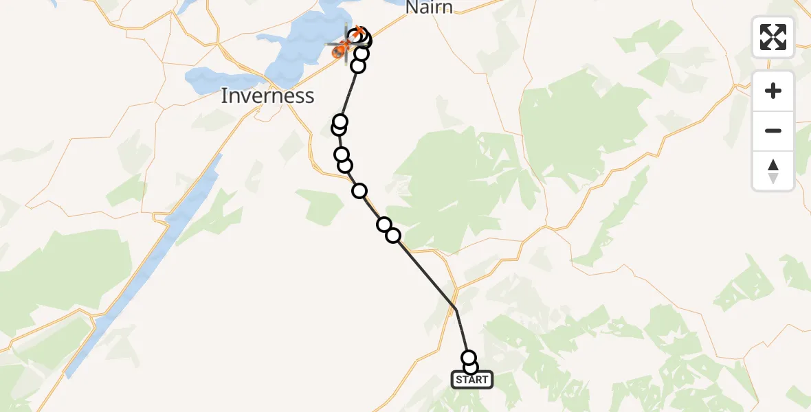Flight route Coastguard Helicopter Aviemore - Inverness Airport, 08 October 2026, 18:14