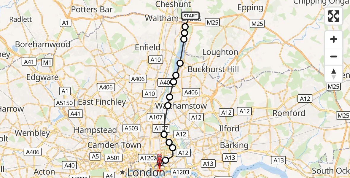 Flight route Air Ambulance Helicopter Epping Forest - Royal London Hospital, 08 October 2026, 18:25