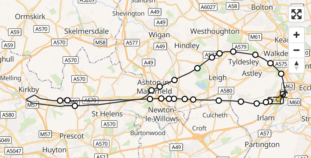 Flight route Police Helicopter Manchester Barton Aerodrome - Irlam, 08 October 2026, 19:04