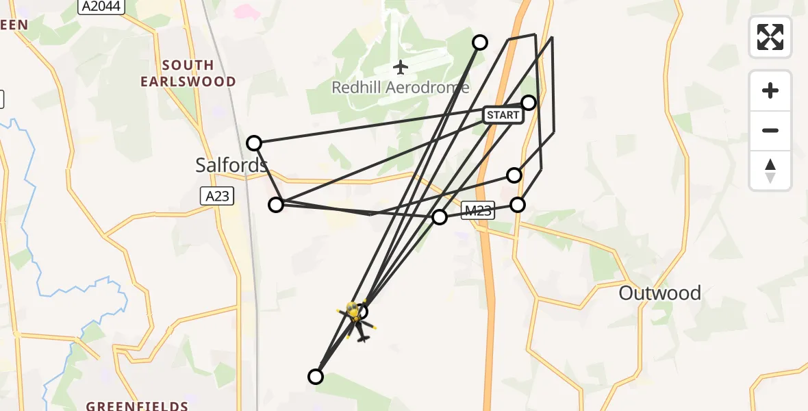 Flight route Police Helicopter Tandridge - Horley, 08 October 2026, 19:06
