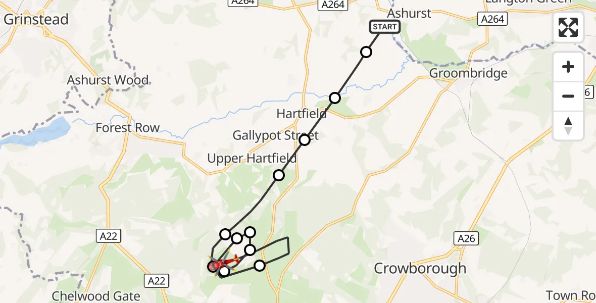 Flight route Air Ambulance Helicopter Wealden - Wealden, 08 October 2026, 19:06