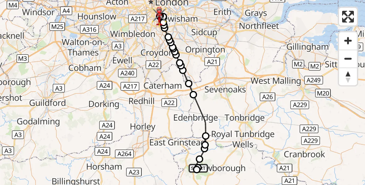 Flight route Air Ambulance Helicopter Wealden - Kings College London Hospital, 08 October 2026, 19:21