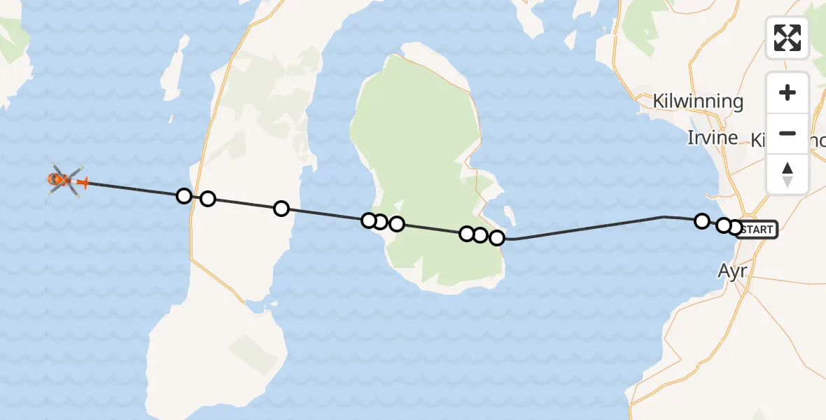 Flight route Coastguard Helicopter Glasgow Prestwick Airport - Inner Seas, 08 October 2026, 19:22