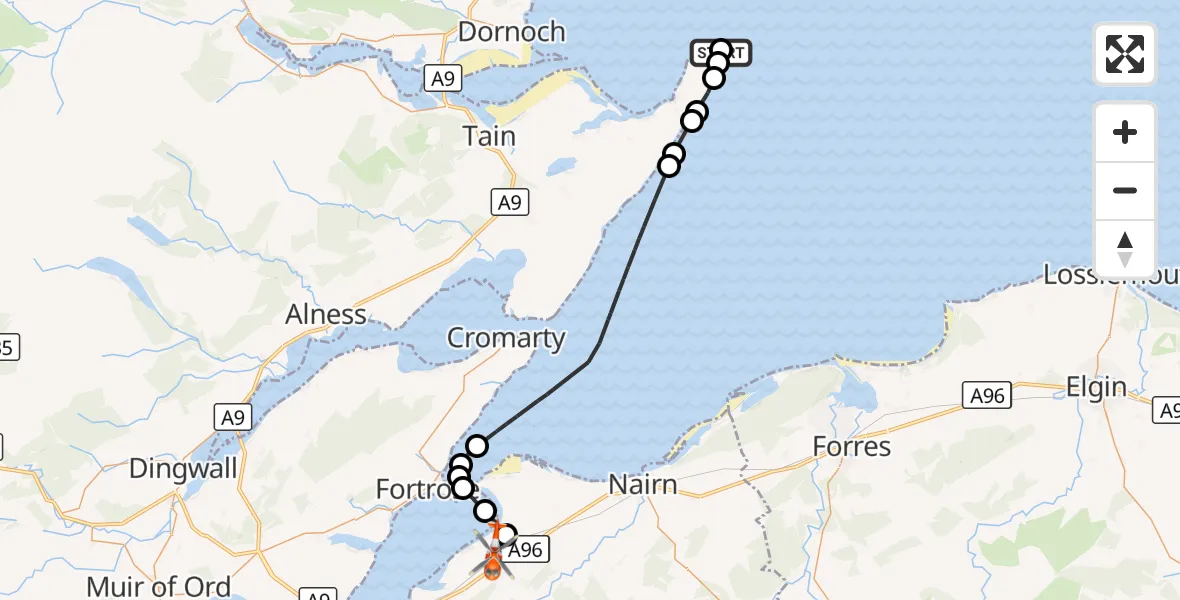 Flight route Coastguard Helicopter Travelers on the move - Inverness Airport, 08 October 2026, 19:22