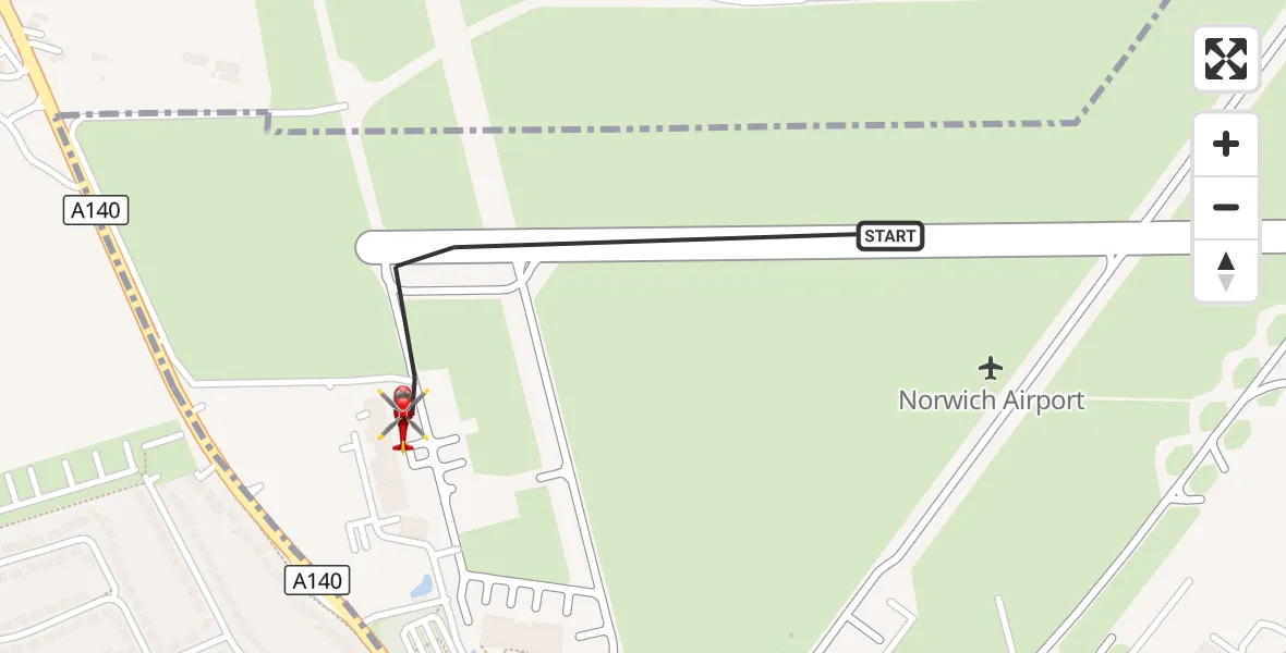 Flight route Air Ambulance Helicopter Norwich Airport - Norwich Airport, 08 October 2026, 19:24