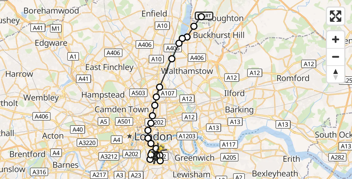 Flight route Police Helicopter Metropolitan Police Air Support Unit Lippitts Hill - Walworth, 08 October 2026, 20:02