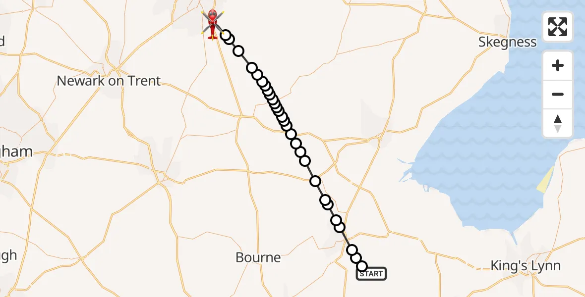 Flight route Air Ambulance Helicopter South Holland - North Kesteven, 08 October 2026, 20:35