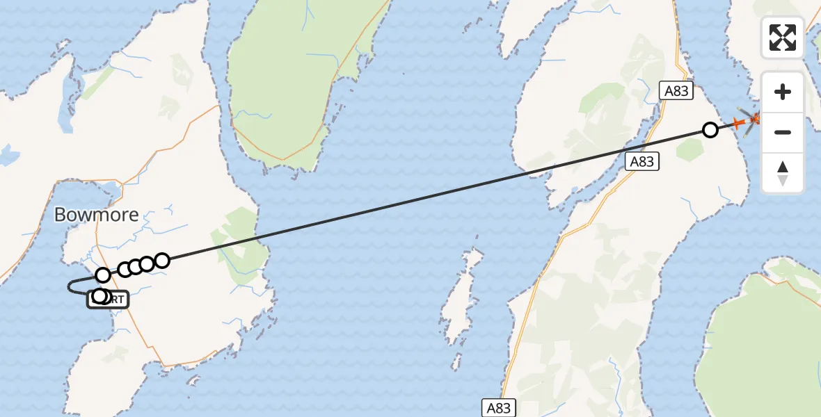 Flight route Coastguard Helicopter Islay Airport - Inner Seas, 08 October 2026, 20:37