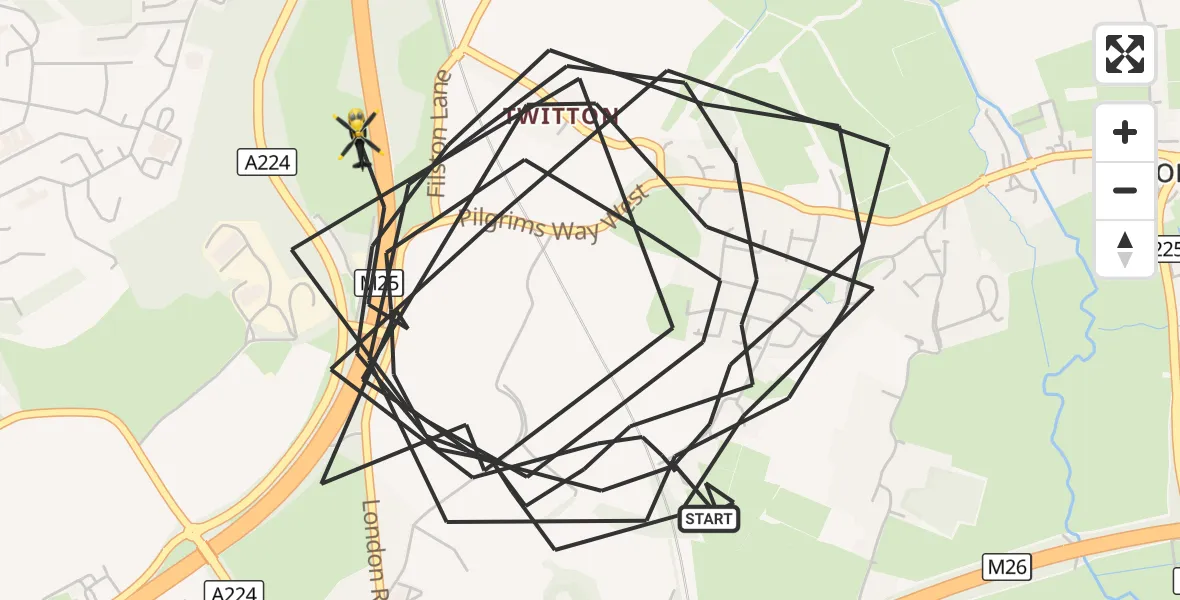 Flight route Police Helicopter Sevenoaks - Sevenoaks, 08 October 2026, 21:06