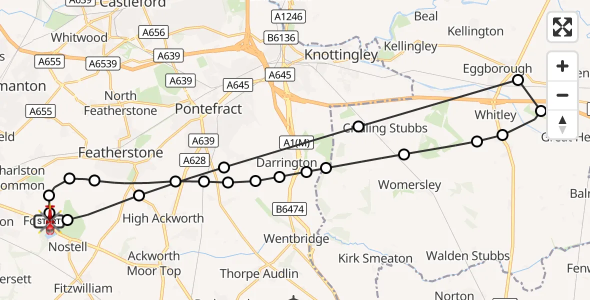 Flight route Air Ambulance Helicopter YAA Nostell Helicopter Port - YAA Nostell Helicopter Port, 08 October 2026, 21:28