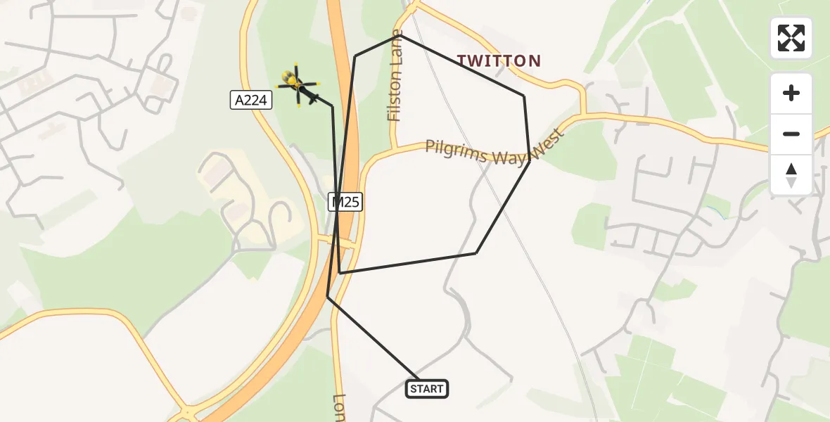 Flight route Police Helicopter Sevenoaks - Sevenoaks, 08 October 2026, 21:28