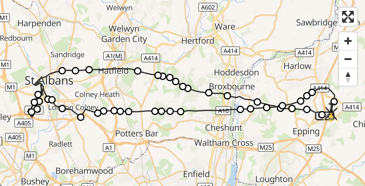 Flight route Police Helicopter North Weald Airfield - North Weald Airfield, 08 October 2026, 21:59