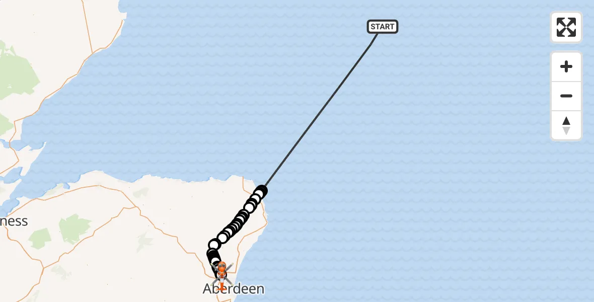 Flight route Coastguard Helicopter North Sea - Aberdeen International Airport, 08 October 2026, 22:12