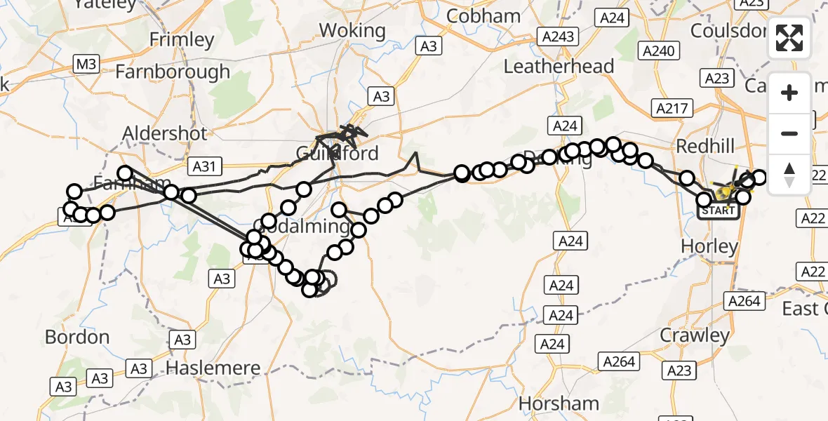 Flight route Police Helicopter Salfords - Redhill Aerodrome, 08 October 2026, 23:19