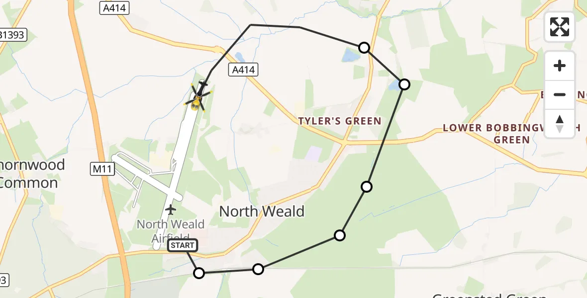 Flight route Police Helicopter North Weald Airfield - North Weald Airfield, 09 October 2026, 00:09