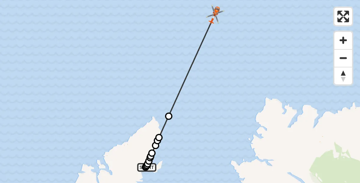 Flight route Coastguard Helicopter Stornoway Airport - North Atlantic Ocean, 09 October 2026, 07:22