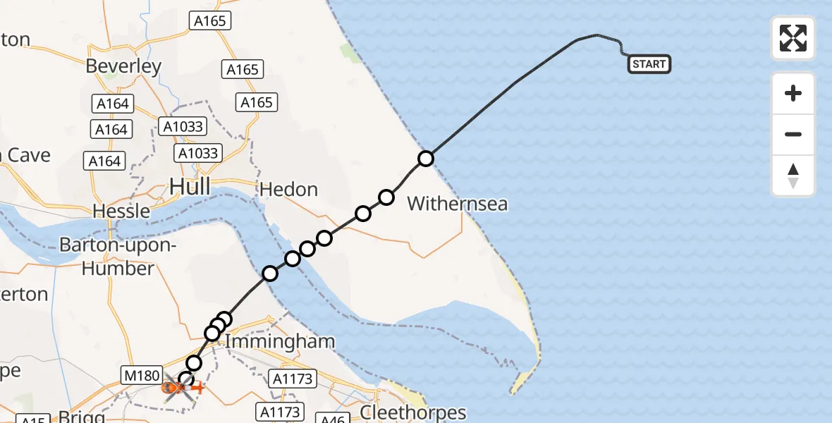 Flight route Coastguard Helicopter North Sea - Humberside Airport, 09 October 2026, 09:41