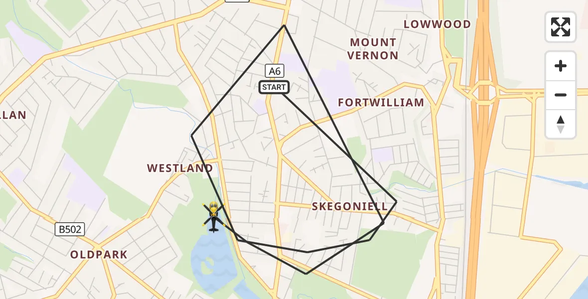 Flight route Police Helicopter Belfast City District - Belfast City District, 09 October 2026, 10:00