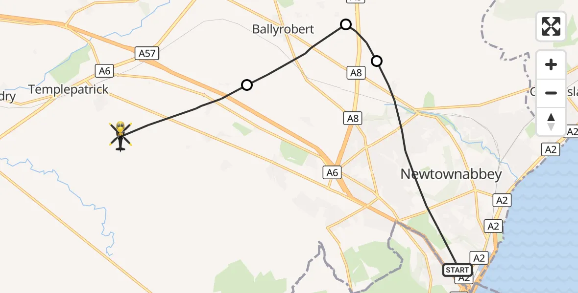 Flight route Police Helicopter Newtownabbey - Antrim and Newtownabbey District, 09 October 2026, 10:27