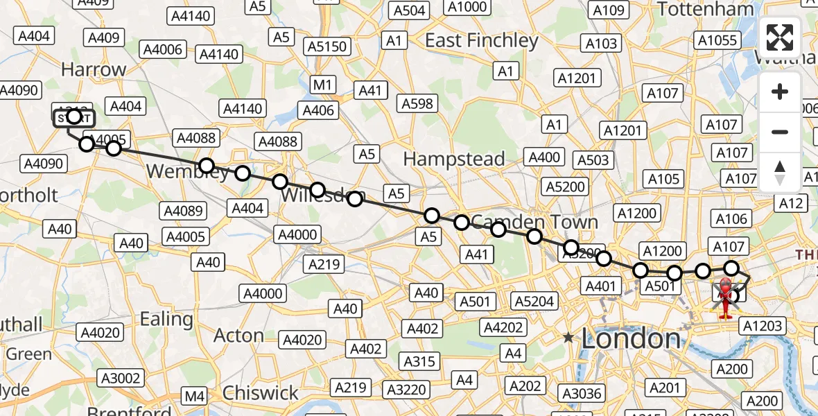 Flight route Air Ambulance Helicopter Sudbury Hill - Royal London Hospital, 09 October 2026, 10:54
