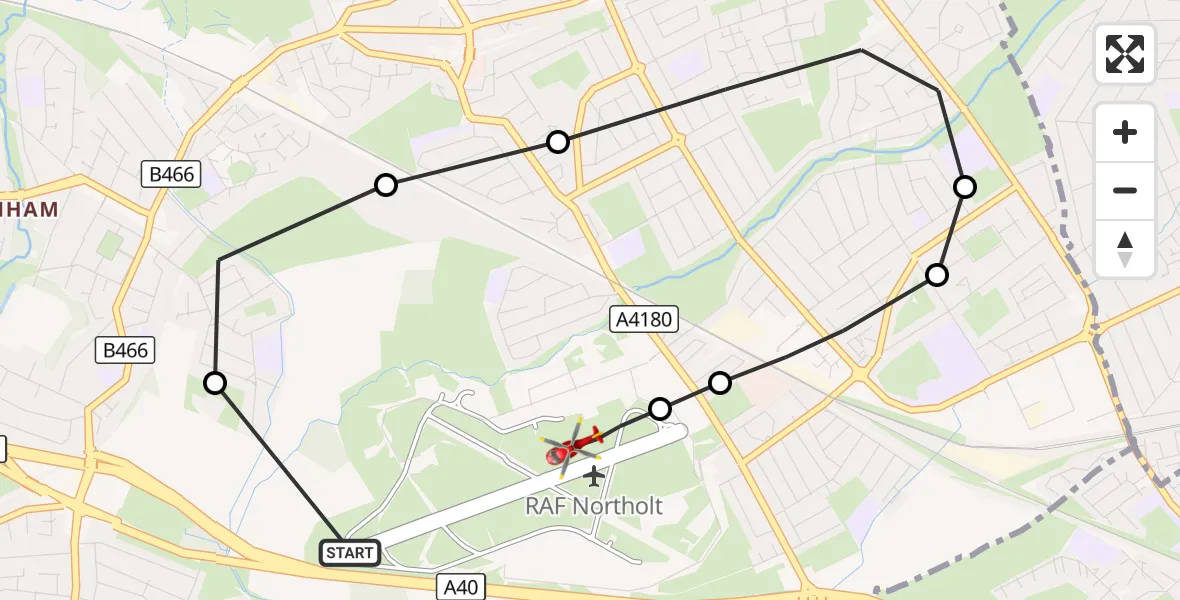 Flight route Air Ambulance Helicopter RAF Northolt - RAF Northolt, 09 October 2026, 11:00