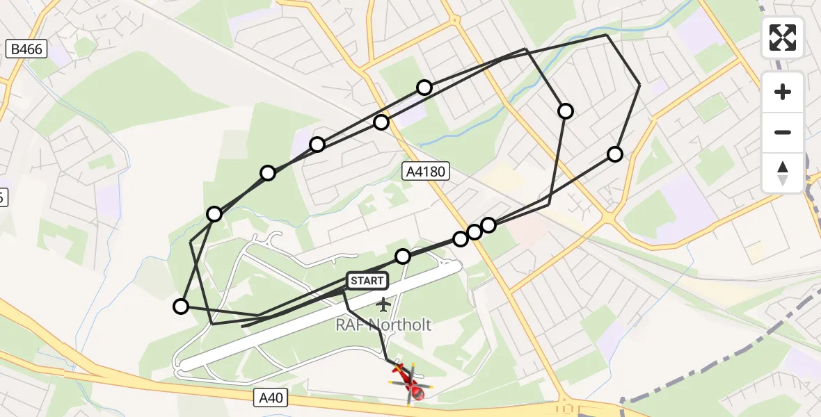 Flight route Air Ambulance Helicopter RAF Northolt - RAF Northolt, 09 October 2026, 11:05