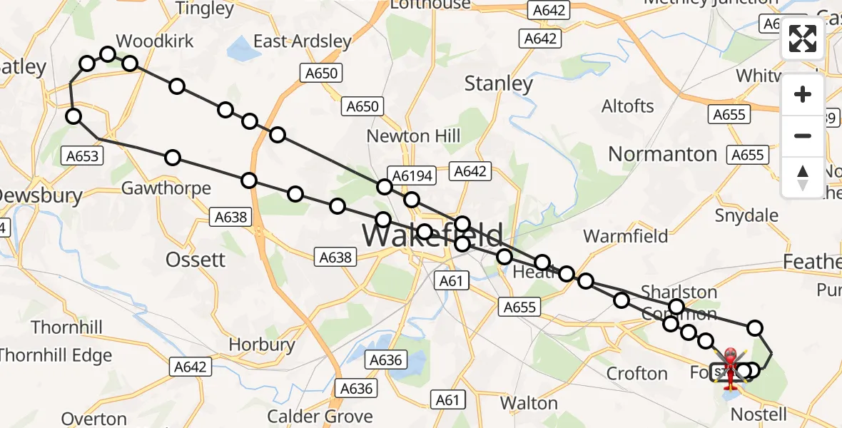 Flight route Air Ambulance Helicopter YAA Nostell Helicopter Port - YAA Nostell Helicopter Port, 09 October 2026, 11:15