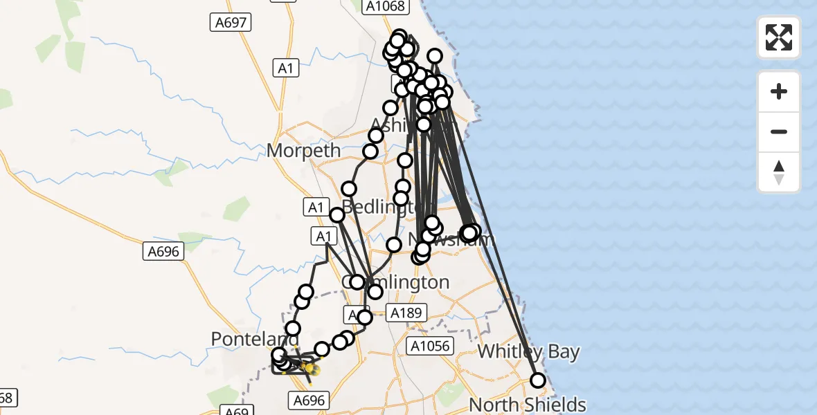Flight route Police Helicopter Newcastle International Airport - Newcastle International Airport, 09 October 2026, 11:34