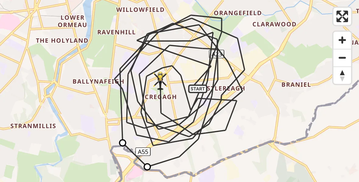 Flight route Police Helicopter Belfast City District - Belfast City District, 09 October 2026, 12:25