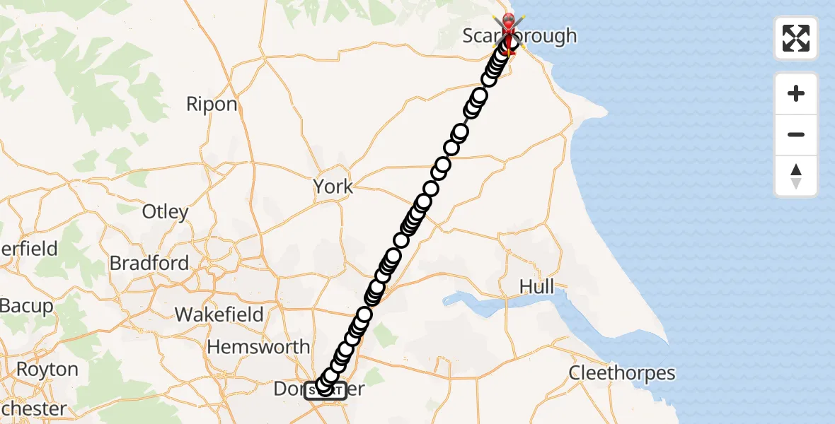 Flight route Air Ambulance Helicopter Intake - Scarborough, 09 October 2026, 12:42
