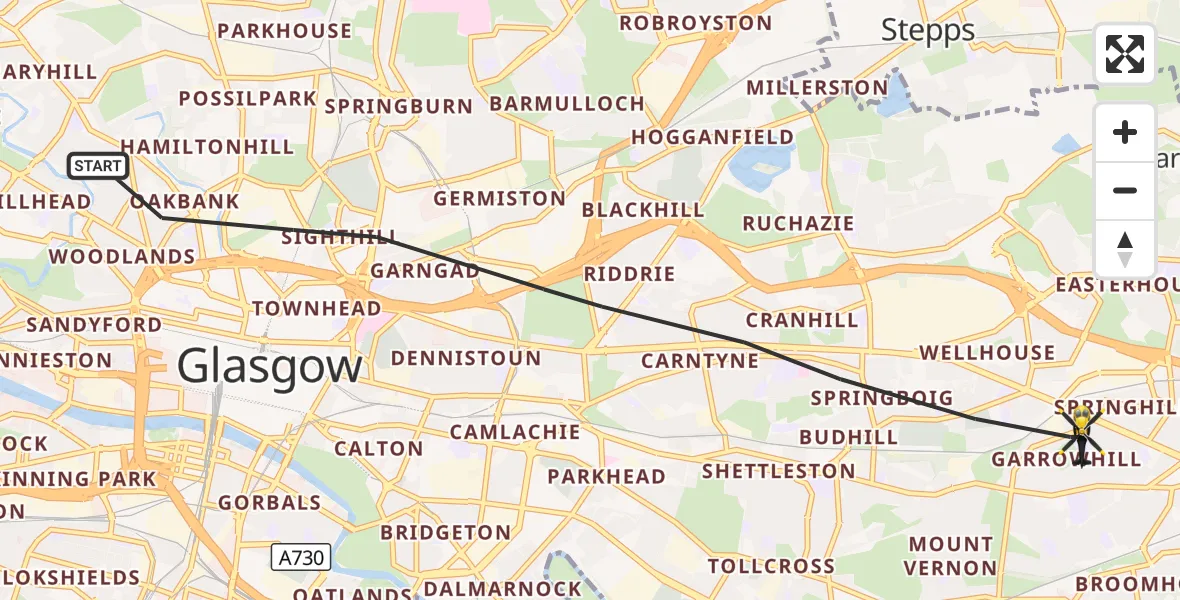 Flight route Police Helicopter Glasgow - Glasgow, 09 October 2026, 12:44