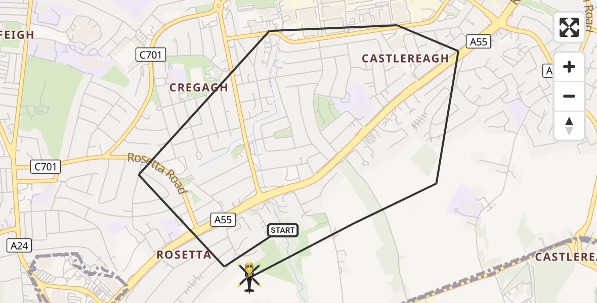 Flight route Police Helicopter Belfast City District - Belfast City District, 09 October 2026, 12:48