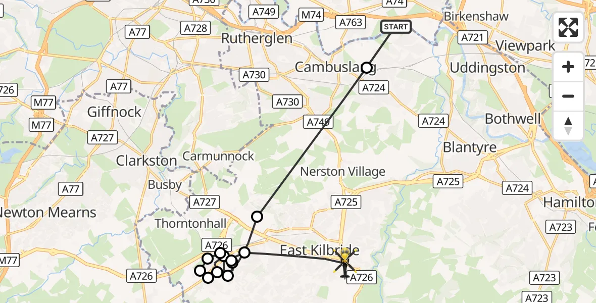 Flight route Police Helicopter River Clyde - East Kilbride, 09 October 2026, 12:49